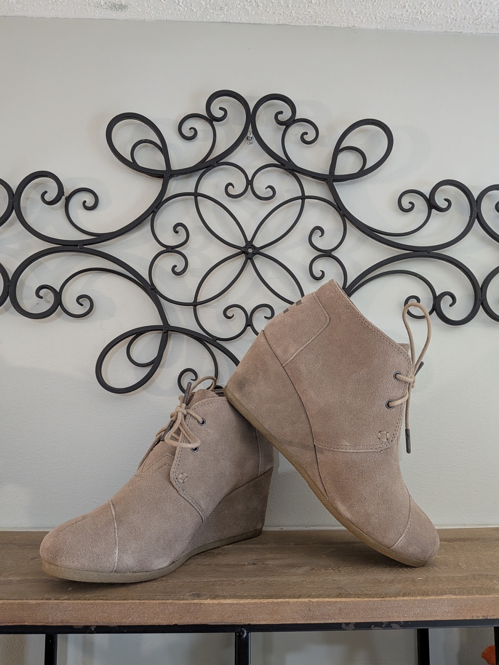 Toms Taupe Suede Wedge Ankle Boots